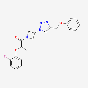 molecular formula C21H21FN4O3 B2975712 2-(2-fluorophenoxy)-1-(3-(4-(phenoxymethyl)-1H-1,2,3-triazol-1-yl)azetidin-1-yl)propan-1-one CAS No. 1903492-23-8