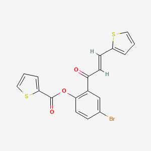molecular formula C18H11BrO3S2 B2975740 4-溴-2-[(2E)-3-(噻吩-2-基)丙-2-烯酰基]苯基噻吩-2-羧酸酯 CAS No. 433320-85-5