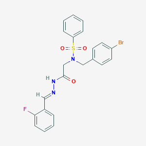 molecular formula C22H19BrFN3O3S B297575 N-(4-bromobenzyl)-N-{2-[2-(2-fluorobenzylidene)hydrazino]-2-oxoethyl}benzenesulfonamide 