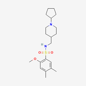 molecular formula C20H32N2O3S B2975750 N-((1-cyclopentylpiperidin-4-yl)methyl)-2-methoxy-4,5-dimethylbenzenesulfonamide CAS No. 953209-48-8