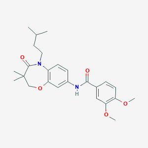 molecular formula C25H32N2O5 B2975758 N-(5-isopentyl-3,3-dimethyl-4-oxo-2,3,4,5-tetrahydrobenzo[b][1,4]oxazepin-8-yl)-3,4-dimethoxybenzamide CAS No. 921836-02-4