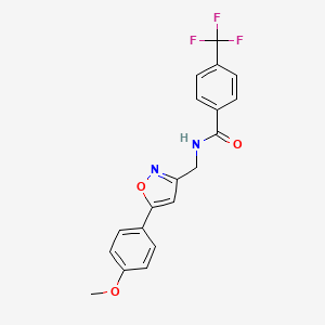 molecular formula C19H15F3N2O3 B2975761 N-((5-(4-methoxyphenyl)isoxazol-3-yl)methyl)-4-(trifluoromethyl)benzamide CAS No. 953231-76-0