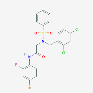 molecular formula C21H16BrCl2FN2O3S B297577 N-(4-bromo-2-fluorophenyl)-2-[(2,4-dichlorobenzyl)(phenylsulfonyl)amino]acetamide 