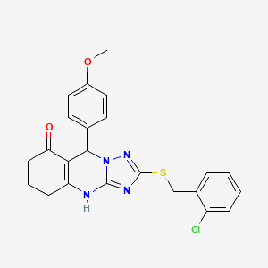 molecular formula C23H21ClN4O2S B2975773 2-[(2-chlorobenzyl)thio]-9-(4-methoxyphenyl)-5,6,7,9-tetrahydro[1,2,4]triazolo[5,1-b]quinazolin-8(4H)-one CAS No. 536982-80-6