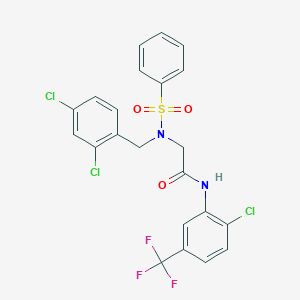 molecular formula C22H16Cl3F3N2O3S B297578 N-[2-chloro-5-(trifluoromethyl)phenyl]-2-[(2,4-dichlorobenzyl)(phenylsulfonyl)amino]acetamide 