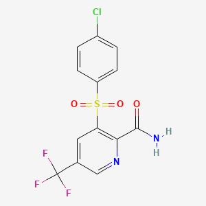 molecular formula C13H8ClF3N2O3S B2975785 3-[(4-Chlorophenyl)sulfonyl]-5-(trifluoromethyl)-2-pyridinecarboxamide CAS No. 338406-81-8