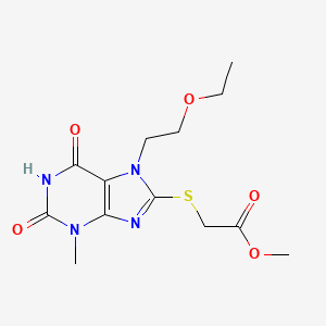 molecular formula C13H18N4O5S B2975787 Methyl 2-[7-(2-ethoxyethyl)-3-methyl-2,6-dioxopurin-8-yl]sulfanylacetate CAS No. 672896-68-3