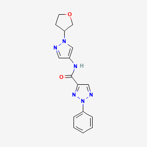 molecular formula C16H16N6O2 B2975804 2-phenyl-N-(1-(tetrahydrofuran-3-yl)-1H-pyrazol-4-yl)-2H-1,2,3-triazole-4-carboxamide CAS No. 1796947-60-8