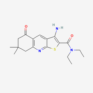 molecular formula C18H23N3O2S B2975814 3-amino-N,N-diethyl-7,7-dimethyl-5-oxo-5,6,7,8-tetrahydrothieno[2,3-b]quinoline-2-carboxamide CAS No. 442557-74-6