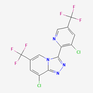 molecular formula C13H4Cl2F6N4 B2975827 8-Chloro-3-[3-chloro-5-(trifluoromethyl)-2-pyridinyl]-6-(trifluoromethyl)[1,2,4]triazolo[4,3-a]pyridine CAS No. 251310-72-2