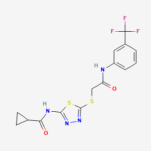 molecular formula C15H13F3N4O2S2 B2975830 N-[5-[2-oxo-2-[3-(trifluoromethyl)anilino]ethyl]sulfanyl-1,3,4-thiadiazol-2-yl]cyclopropanecarboxamide CAS No. 604747-89-9