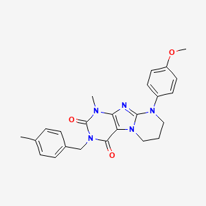 molecular formula C24H25N5O3 B2975835 9-(4-methoxyphenyl)-1-methyl-3-(4-methylbenzyl)-6,7,8,9-tetrahydropyrimido[2,1-f]purine-2,4(1H,3H)-dione CAS No. 847917-73-1