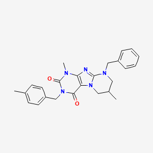 molecular formula C25H27N5O2 B2975846 9-benzyl-1,7-dimethyl-3-(4-methylbenzyl)-6,7,8,9-tetrahydropyrimido[2,1-f]purine-2,4(1H,3H)-dione CAS No. 876151-87-0