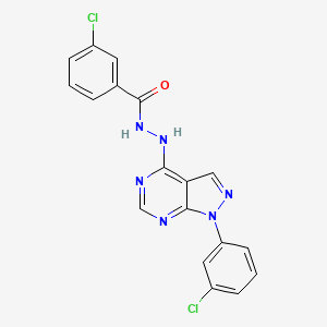 molecular formula C18H12Cl2N6O B2975854 3-chloro-N'-(1-(3-chlorophenyl)-1H-pyrazolo[3,4-d]pyrimidin-4-yl)benzohydrazide CAS No. 881073-72-9