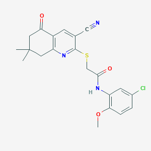molecular formula C21H20ClN3O3S B2975876 N-(5-chloro-2-methoxyphenyl)-2-[(3-cyano-7,7-dimethyl-5-oxo-5,6,7,8-tetrahydroquinolin-2-yl)sulfanyl]acetamide CAS No. 385417-83-4