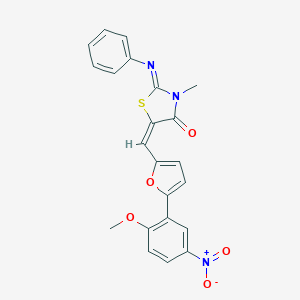 molecular formula C22H17N3O5S B297588 5-[(5-{5-Nitro-2-methoxyphenyl}-2-furyl)methylene]-3-methyl-2-(phenylimino)-1,3-thiazolidin-4-one 