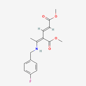 molecular formula C16H18FNO4 B2975891 dimethyl (E,4Z)-4-[1-[(4-fluorophenyl)methylamino]ethylidene]pent-2-enedioate CAS No. 866142-54-3
