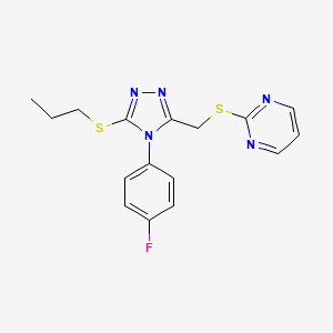 molecular formula C16H16FN5S2 B2975899 2-[[4-(4-Fluorophenyl)-5-propylsulfanyl-1,2,4-triazol-3-yl]methylsulfanyl]pyrimidine CAS No. 868221-63-0