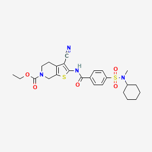 molecular formula C25H30N4O5S2 B2975913 ethyl 3-cyano-2-(4-(N-cyclohexyl-N-methylsulfamoyl)benzamido)-4,5-dihydrothieno[2,3-c]pyridine-6(7H)-carboxylate CAS No. 681437-35-4