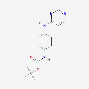 molecular formula C15H24N4O2 B2975915 (1R*,4R*)-tert-Butyl N-[4-(pyrimidin-4-ylamino)cyclohexyl]carbamate CAS No. 1448855-00-2