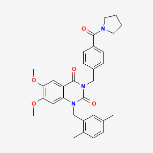 molecular formula C31H33N3O5 B2975920 1-(2,5-dimethylbenzyl)-6,7-dimethoxy-3-(4-(pyrrolidine-1-carbonyl)benzyl)quinazoline-2,4(1H,3H)-dione CAS No. 1242906-12-2