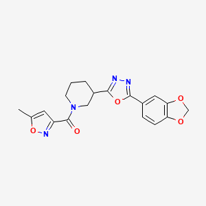 molecular formula C19H18N4O5 B2975921 (3-(5-(Benzo[d][1,3]dioxol-5-yl)-1,3,4-oxadiazol-2-yl)piperidin-1-yl)(5-methylisoxazol-3-yl)methanone CAS No. 1171024-36-4