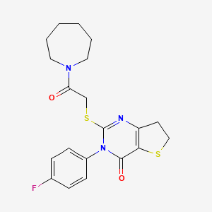 molecular formula C20H22FN3O2S2 B2975936 2-((2-(azepan-1-yl)-2-oxoethyl)thio)-3-(4-fluorophenyl)-6,7-dihydrothieno[3,2-d]pyrimidin-4(3H)-one CAS No. 362501-48-2
