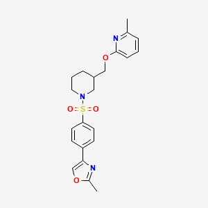 molecular formula C22H25N3O4S B2975939 2-Methyl-4-[4-[3-[(6-methylpyridin-2-yl)oxymethyl]piperidin-1-yl]sulfonylphenyl]-1,3-oxazole CAS No. 2380177-01-3