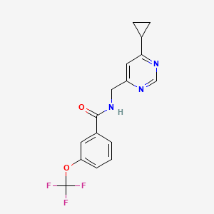 molecular formula C16H14F3N3O2 B2975943 N-((6-cyclopropylpyrimidin-4-yl)methyl)-3-(trifluoromethoxy)benzamide CAS No. 2189500-01-2