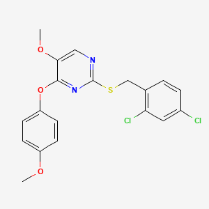 molecular formula C19H16Cl2N2O3S B2975958 2-[(2,4-Dichlorobenzyl)sulfanyl]-5-methoxy-4-(4-methoxyphenoxy)pyrimidine CAS No. 339275-92-2