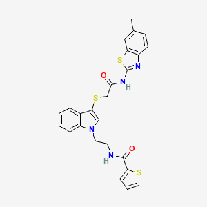molecular formula C25H22N4O2S3 B2975959 N-(2-(3-((2-((6-methylbenzo[d]thiazol-2-yl)amino)-2-oxoethyl)thio)-1H-indol-1-yl)ethyl)thiophene-2-carboxamide CAS No. 862826-05-9