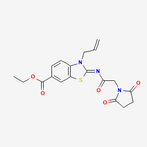 molecular formula C19H19N3O5S B2975974 (Z)-ethyl 3-allyl-2-((2-(2,5-dioxopyrrolidin-1-yl)acetyl)imino)-2,3-dihydrobenzo[d]thiazole-6-carboxylate CAS No. 865174-79-4