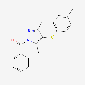 molecular formula C19H17FN2OS B2975976 (3,5-dimethyl-4-(p-tolylthio)-1H-pyrazol-1-yl)(4-fluorophenyl)methanone CAS No. 394236-48-7