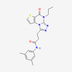 molecular formula C21H23N5O2S B2975987 N-(3,5-dimethylphenyl)-3-(5-oxo-4-propyl-4,5-dihydrothieno[2,3-e][1,2,4]triazolo[4,3-a]pyrimidin-1-yl)propanamide CAS No. 1184991-95-4