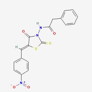 molecular formula C18H13N3O4S2 B2975991 (Z)-N-(5-(4-nitrobenzylidene)-4-oxo-2-thioxothiazolidin-3-yl)-2-phenylacetamide CAS No. 300556-43-8