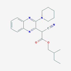 molecular formula C21H26N4O2 B2976010 2-甲基丁基-2-氰基-2-(3-哌啶-1-基喹喙啉-2-基)乙酸酯 CAS No. 573696-79-4