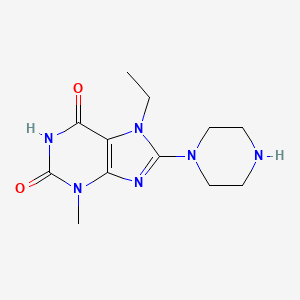 molecular formula C12H18N6O2 B2976026 7-Ethyl-3-methyl-8-piperazin-1-ylpurine-2,6-dione CAS No. 300391-56-4