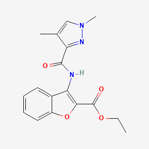 molecular formula C17H17N3O4 B2976034 ethyl 3-(1,4-dimethyl-1H-pyrazole-3-carboxamido)benzofuran-2-carboxylate CAS No. 1203276-96-3