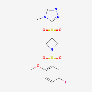 molecular formula C13H15FN4O5S2 B2976037 3-((1-((5-fluoro-2-methoxyphenyl)sulfonyl)azetidin-3-yl)sulfonyl)-4-methyl-4H-1,2,4-triazole CAS No. 2034357-18-9