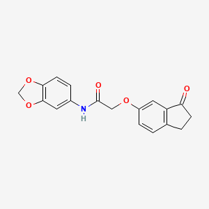 molecular formula C18H15NO5 B2976043 N-(benzo[d][1,3]dioxol-5-yl)-2-((3-oxo-2,3-dihydro-1H-inden-5-yl)oxy)acetamide CAS No. 1203216-59-4