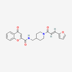 molecular formula C23H22N2O5 B2976045 (E)-N-((1-(3-(呋喃-2-基)丙烯酰)哌啶-4-基)甲基)-4-氧代-4H-色满-2-甲酰胺 CAS No. 1235674-12-0