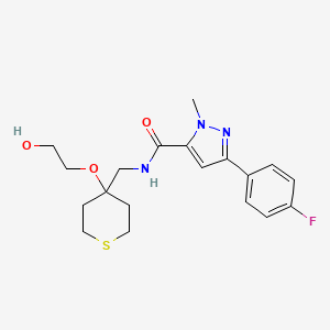molecular formula C19H24FN3O3S B2976049 3-(4-fluorophenyl)-N-((4-(2-hydroxyethoxy)tetrahydro-2H-thiopyran-4-yl)methyl)-1-methyl-1H-pyrazole-5-carboxamide CAS No. 2319787-75-0