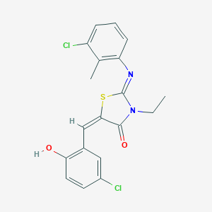 molecular formula C19H16Cl2N2O2S B297610 5-(5-Chloro-2-hydroxybenzylidene)-2-[(3-chloro-2-methylphenyl)imino]-3-ethyl-1,3-thiazolidin-4-one 