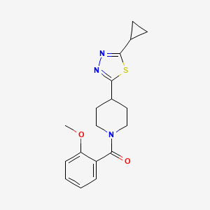 molecular formula C18H21N3O2S B2976104 (4-(5-Cyclopropyl-1,3,4-thiadiazol-2-yl)piperidin-1-yl)(2-methoxyphenyl)methanone CAS No. 1203423-85-1