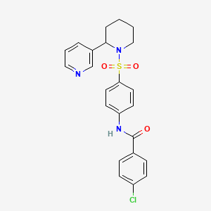 molecular formula C23H22ClN3O3S B2976118 4-chloro-N-(4-((2-(pyridin-3-yl)piperidin-1-yl)sulfonyl)phenyl)benzamide CAS No. 393834-51-0