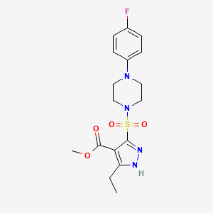 molecular formula C17H21FN4O4S B2976126 methyl 3-ethyl-5-((4-(4-fluorophenyl)piperazin-1-yl)sulfonyl)-1H-pyrazole-4-carboxylate CAS No. 1324012-17-0