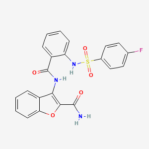 molecular formula C22H16FN3O5S B2976128 3-(2-(4-Fluorophenylsulfonamido)benzamido)benzofuran-2-carboxamide CAS No. 886904-96-7