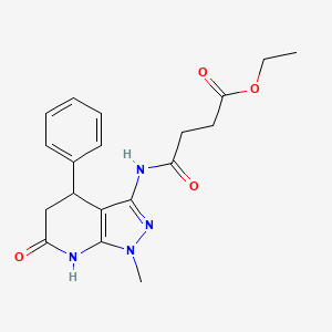 molecular formula C19H22N4O4 B2976180 ethyl 4-((1-methyl-6-oxo-4-phenyl-4,5,6,7-tetrahydro-1H-pyrazolo[3,4-b]pyridin-3-yl)amino)-4-oxobutanoate CAS No. 1170404-70-2