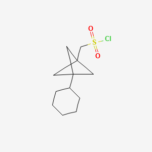 molecular formula C12H19ClO2S B2976188 (3-Cyclohexyl-1-bicyclo[1.1.1]pentanyl)methanesulfonyl chloride CAS No. 2287298-15-9