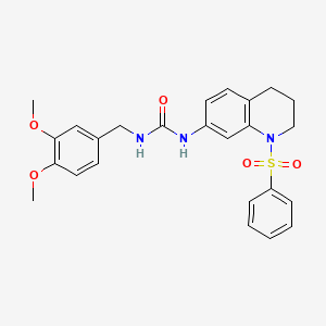 molecular formula C25H27N3O5S B2976199 1-(3,4-Dimethoxybenzyl)-3-(1-(phenylsulfonyl)-1,2,3,4-tetrahydroquinolin-7-yl)urea CAS No. 1203218-12-5